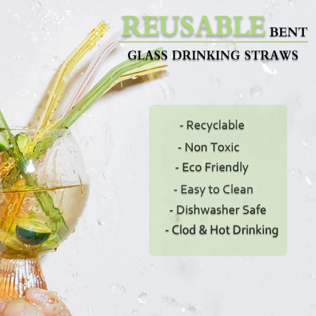 Glass Drinking Straws Kitchen Bar Reusable Drinking Straws Eco-friendly Glass Cocktail Straws for Juice Milk Coffee Bar Drinks