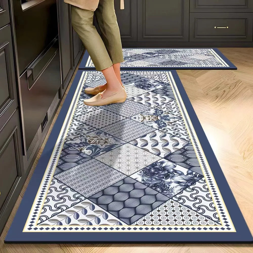 VIKAMA Kitchen Crystal Velvet Floor Mats, Water-Absorbing, Anti-Slip, Oil-Proof Carpets, Washable And No-Wash Home Decorations