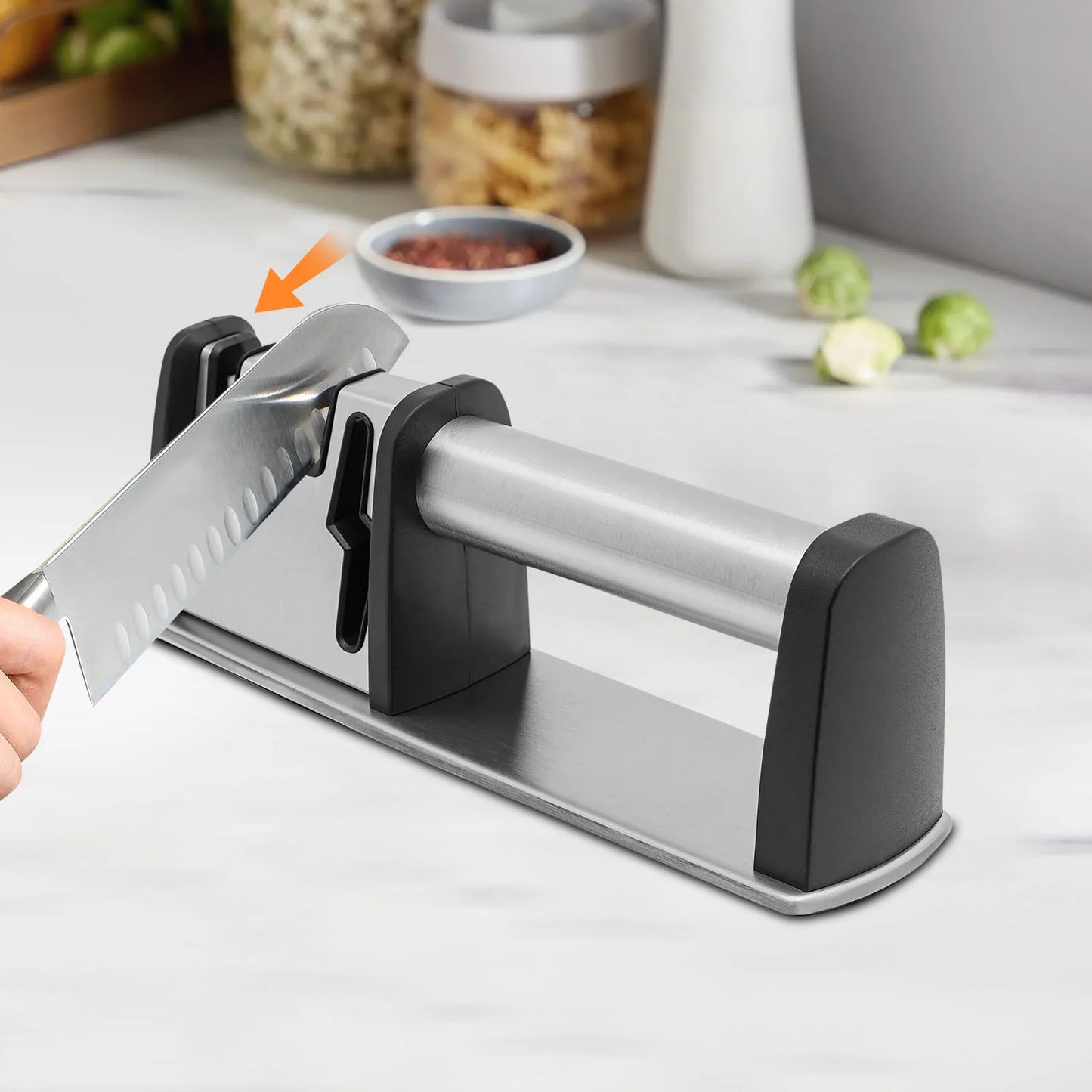 4-in-1 Electric Knife Sharpener for Kitchen with Tungsten, Diamond, Ceramic, and Scissors Slots, Easy to Use