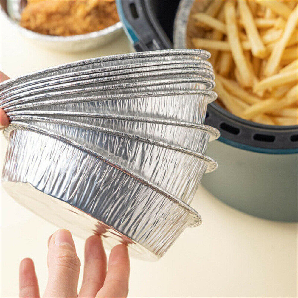 10pcs Air Fryer Aluminium Foil Trays Round Containers Tin Box Disposable Steaming Basket Kitchen Baking Tool BBQ Drip Pan Tray