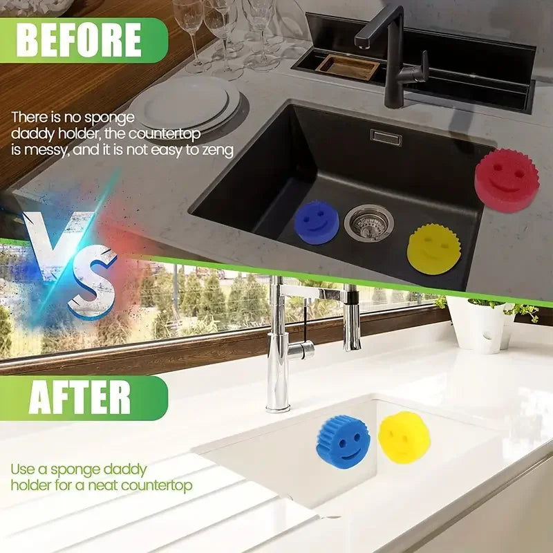 Smiling Sponge Brush Rack Suitable For Daddy Sponge Brush Suction Cup Holder Kitchen Sink Hanger Kitchen Storage Tools Supplies