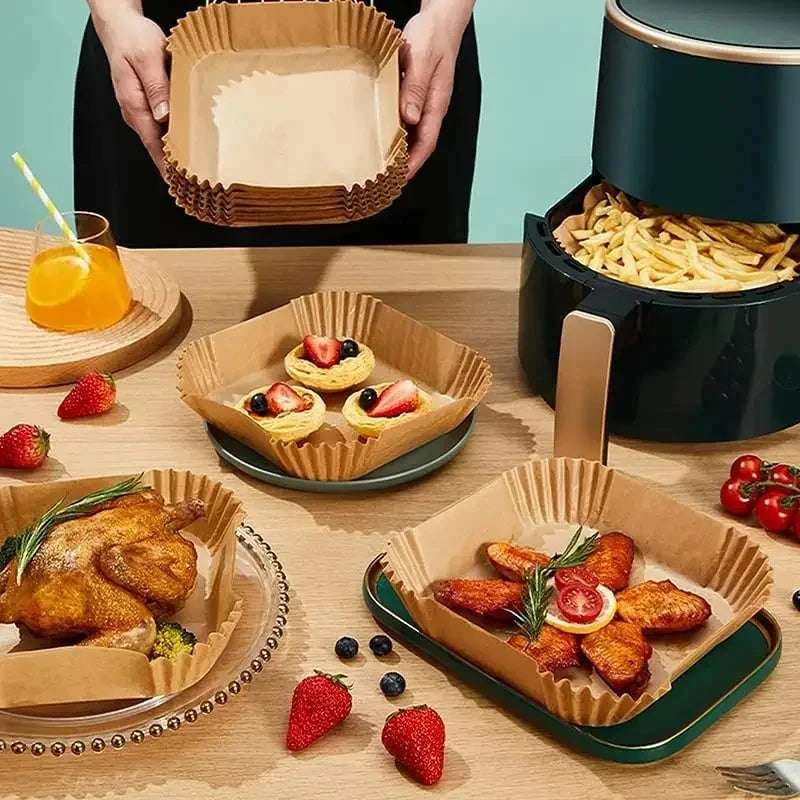 Rectangle Air Fryer Baking Paper Liners Non-stick Oven Airfryer Disposable Special Parchment Paper Plates Kitchen Cooking Tools