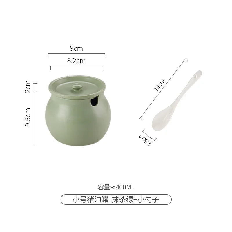 Ceramic Lard Jar High Temperature Resistant with Lid Chili Oil Can Ceramic Spice Jar Hot Pepper Jar Kitchen Salt Jar Bring Spoon