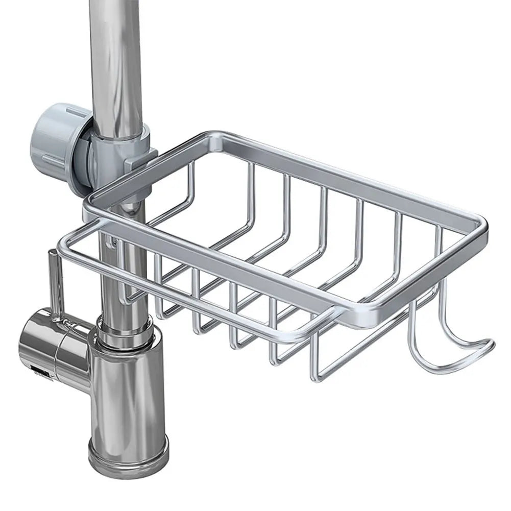 Kitchen Sink Faucet Organizer Detachable Sponge Holder for Kitchen Sink Faucet Drain Rack with Hook for Bathroom Scrubbers Soap