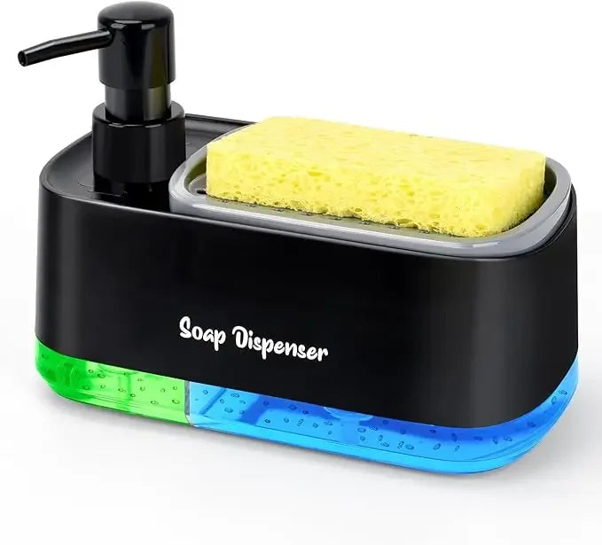 Hand and Dish Soap Dispenser Set, Dual Soap Dispenser with Sponge Holder, 3-in-1 Countertop Soap Pump Dispenser for Kitchen Sink