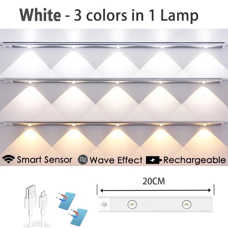 LED Night Light Motion Sensor Wireless Ultra Thin Wine Cooler Light 3 Color For Kitchen Cabinet Bedroom Wardrobe Indoor Lighting