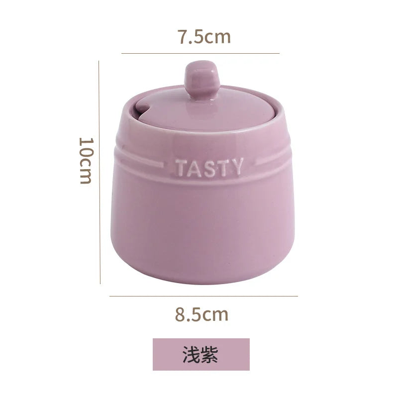 Ice Cream Gradient Rainbow Color Ceramic Seasoning Jar With Lid Sugar Salt Storage Accessories Kitchen Spoon French Style Set
