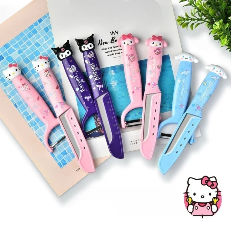 Kawaii Sanrio cartoon Hello kittykuromiMy melody cute fruit knife paring knife set kitchen dormitory knife picnic portable gift