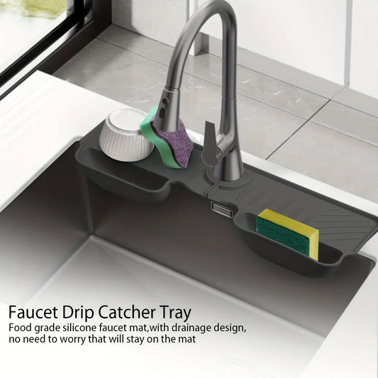 Silicone Faucet Splash Guard Water Catcher Mat Sink Mat Tray Drying Mat Dish Sponge Holder Kitchen Sink Accessory Organizer