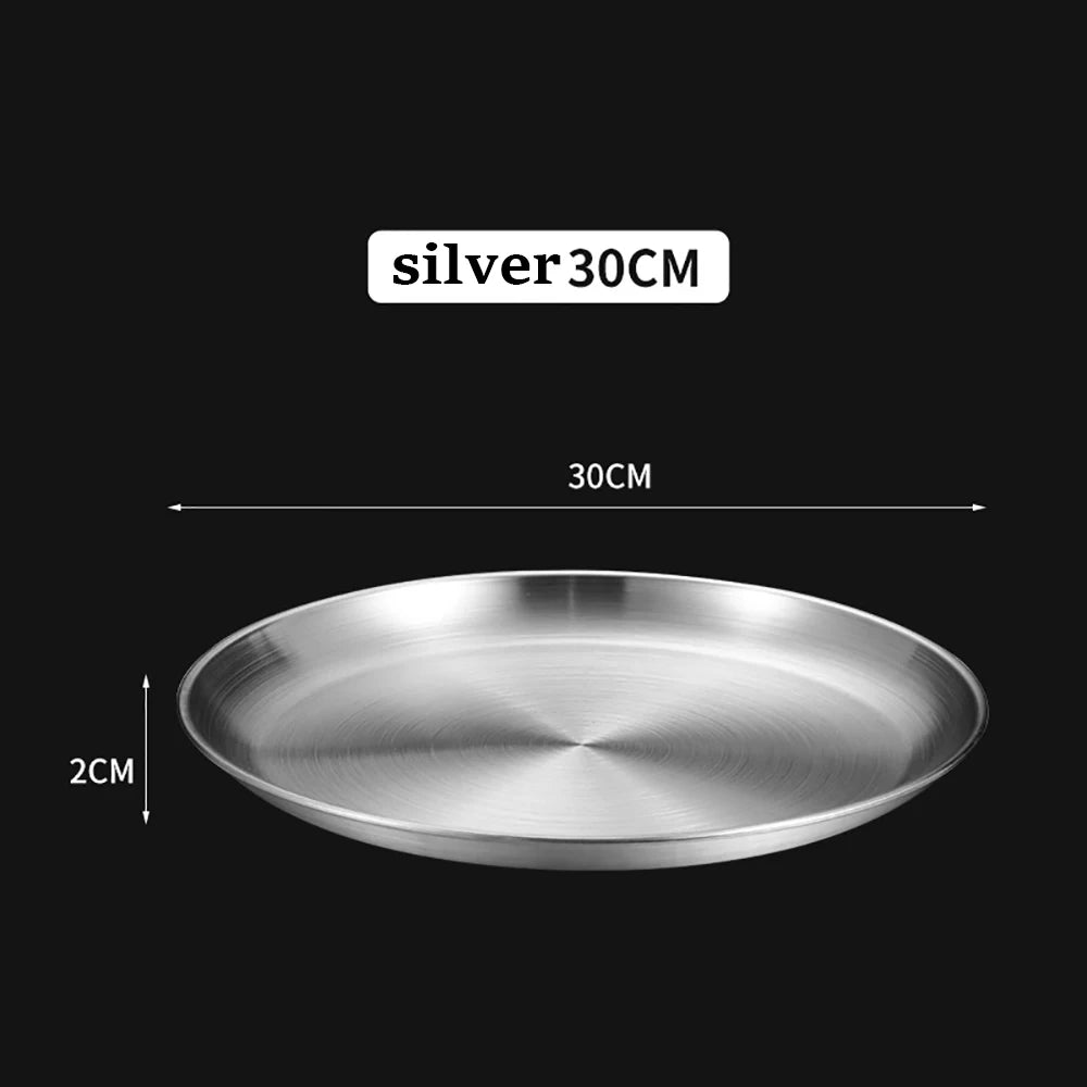 Korean Stainless Steel Disc Golden Cafe Tray Fruit Plate Cake Plate Bone Shallow Plate Snack Kitchen Home Outdoor Dinner Plate