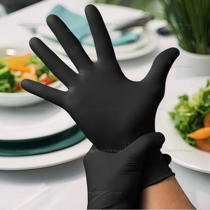 New 100PCS Black Nitrogen Glove Household Disposable Gloves Kitchen Cooking Food Cleaning Car Laundry Cleaning Waterproof Gloves