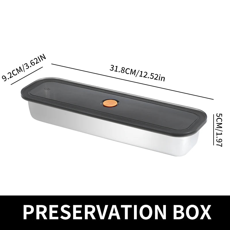 Stainless steel bacon tray with lid, suitable for fruits, vegetables, and meats, kitchen cleaning, and refrigerator storage