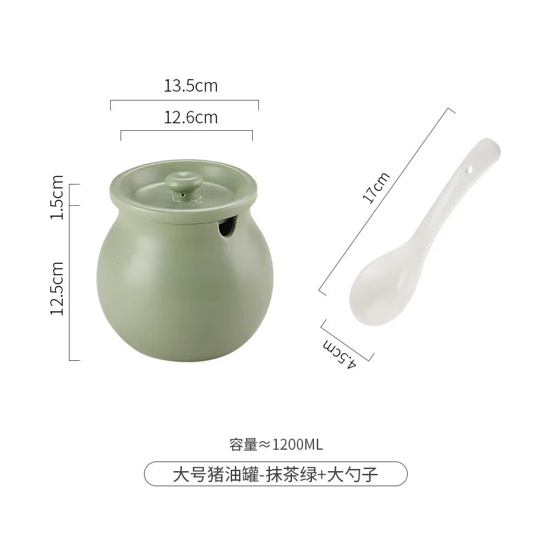 Ceramic Lard Jar High Temperature Resistant with Lid Chili Oil Can Ceramic Spice Jar Hot Pepper Jar Kitchen Salt Jar Bring Spoon