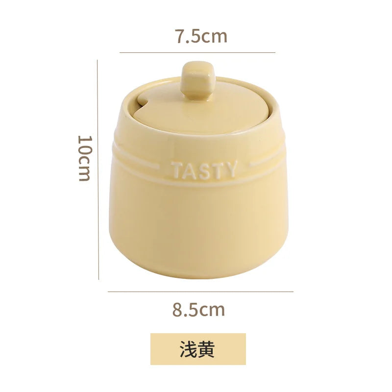 Ice Cream Gradient Rainbow Color Ceramic Seasoning Jar With Lid Sugar Salt Storage Accessories Kitchen Spoon French Style Set