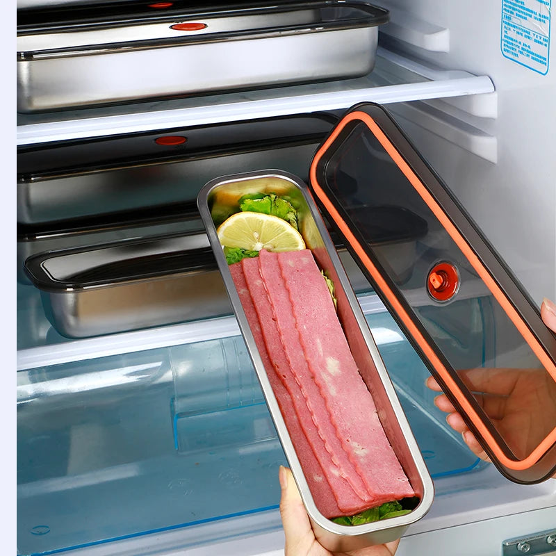 Stainless steel bacon tray with lid, suitable for fruits, vegetables, and meats, kitchen cleaning, and refrigerator storage