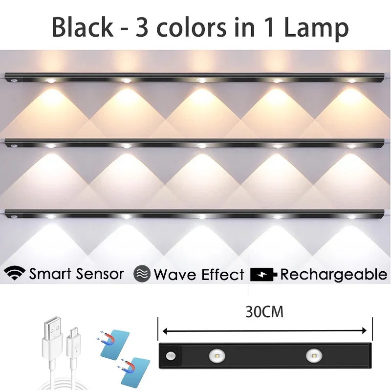 LED Night Light Motion Sensor Wireless Ultra Thin Wine Cooler Light 3 Color For Kitchen Cabinet Bedroom Wardrobe Indoor Lighting