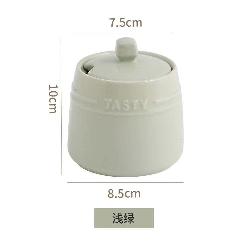 Ice Cream Gradient Rainbow Color Ceramic Seasoning Jar With Lid Sugar Salt Storage Accessories Kitchen Spoon French Style Set