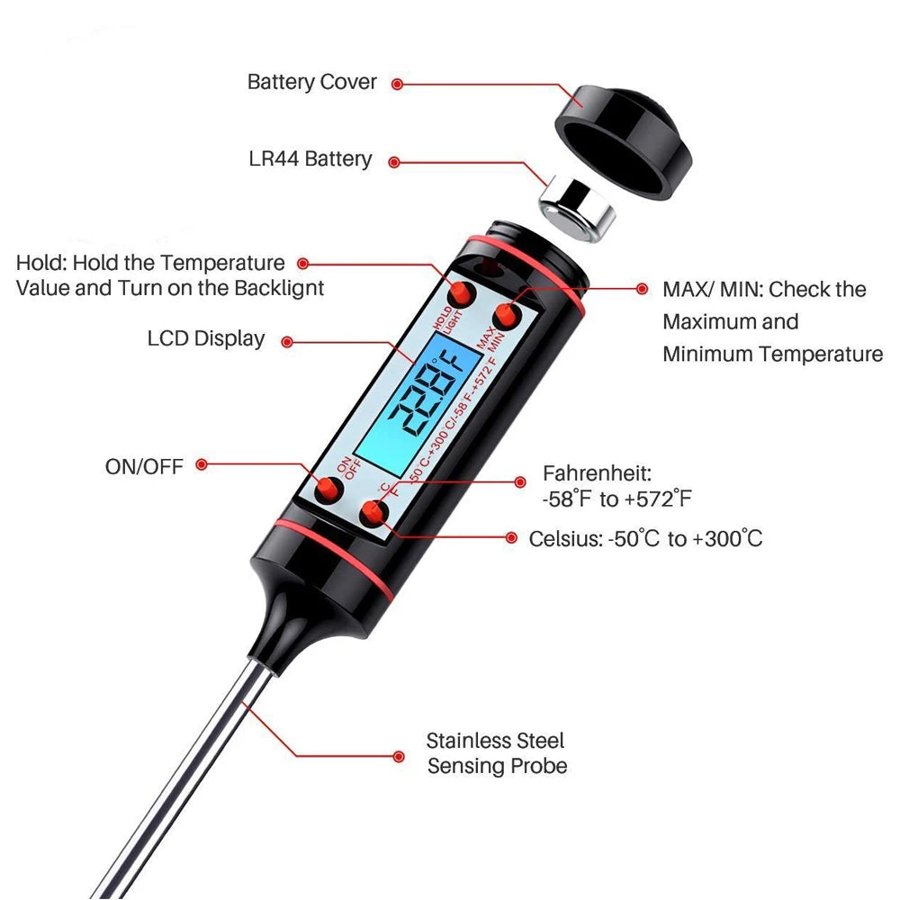 Food Baking Digital Kitchen Thermometer Electronic Probe Type Liquid Barbecue BBQ Temperature Measuring Pen