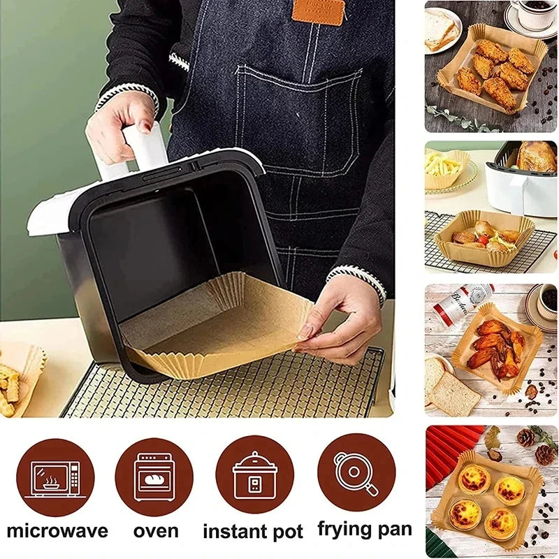 Rectangle Air Fryer Baking Paper Liners Non-stick Oven Airfryer Disposable Special Parchment Paper Plates Kitchen Cooking Tools