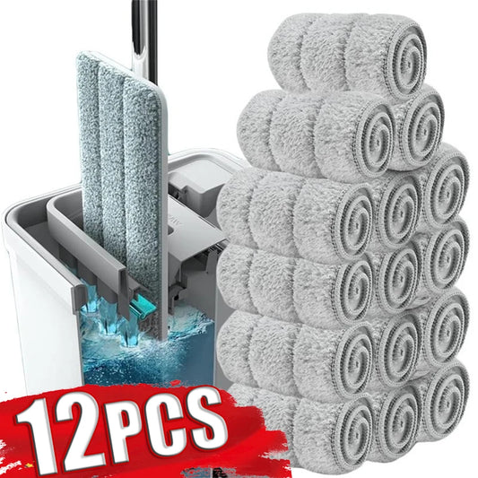 3-12pcs Microfiber Mop Pad Replacement Head Floor Cleaning Cloth Pads Flat Squeeze Hand Free Wringing Tools for Home, Kitchen