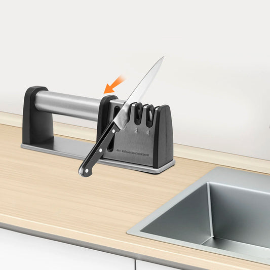 4-in-1 Electric Knife Sharpener for Kitchen with Tungsten, Diamond, Ceramic, and Scissors Slots, Easy to Use