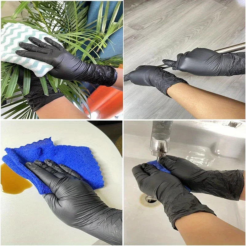 New 100PCS Black Nitrogen Glove Household Disposable Gloves Kitchen Cooking Food Cleaning Car Laundry Cleaning Waterproof Gloves
