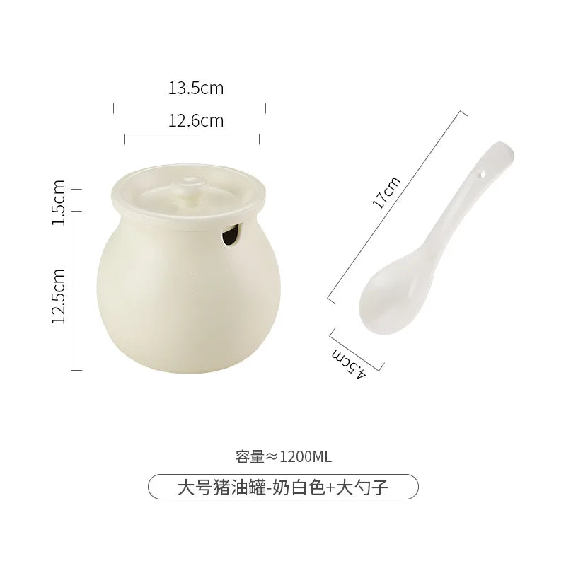 Ceramic Lard Jar High Temperature Resistant with Lid Chili Oil Can Ceramic Spice Jar Hot Pepper Jar Kitchen Salt Jar Bring Spoon