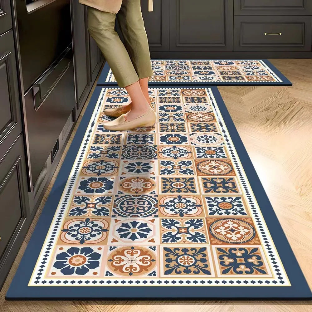 VIKAMA Kitchen Crystal Velvet Floor Mats, Water-Absorbing, Anti-Slip, Oil-Proof Carpets, Washable And No-Wash Home Decorations