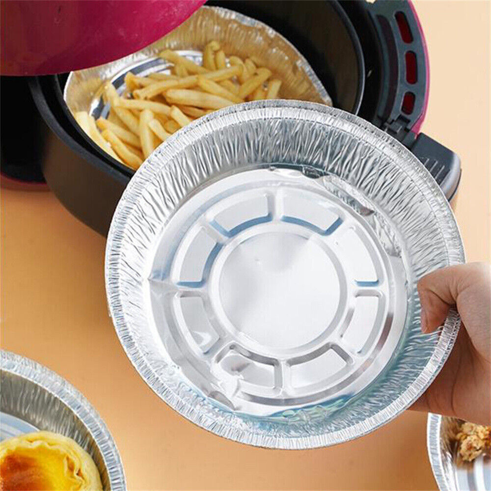 10pcs Air Fryer Aluminium Foil Trays Round Containers Tin Box Disposable Steaming Basket Kitchen Baking Tool BBQ Drip Pan Tray
