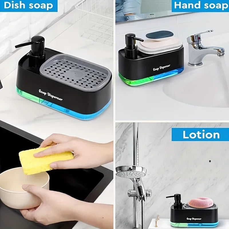 Hand and Dish Soap Dispenser Set, Dual Soap Dispenser with Sponge Holder, 3-in-1 Countertop Soap Pump Dispenser for Kitchen Sink