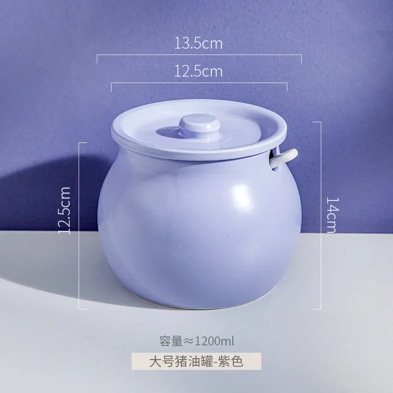 Ceramic Lard Jar High Temperature Resistant with Lid Chili Oil Can Ceramic Spice Jar Hot Pepper Jar Kitchen Salt Jar Bring Spoon