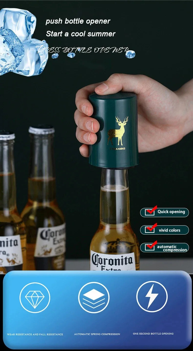 Creative Magnetic Automatic Beer Bottle Opener Kitchen Press Lid Stainless Steel Bottle Opener Tools Portable Bar Gadgets