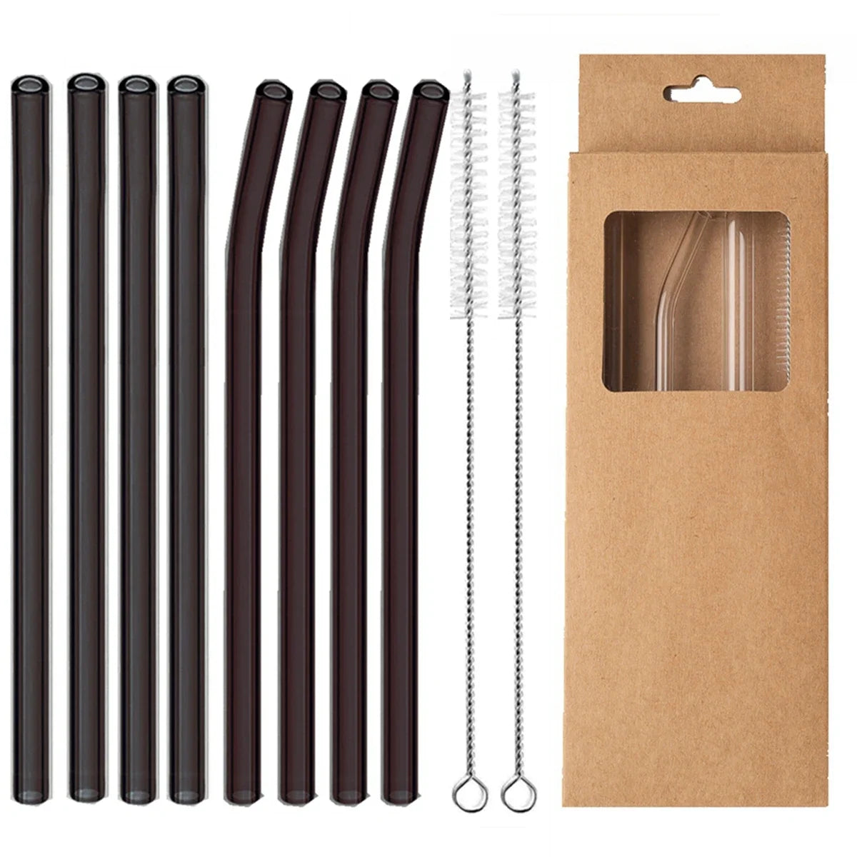 Glass Drinking Straws Kitchen Bar Reusable Drinking Straws Eco-friendly Glass Cocktail Straws for Juice Milk Coffee Bar Drinks