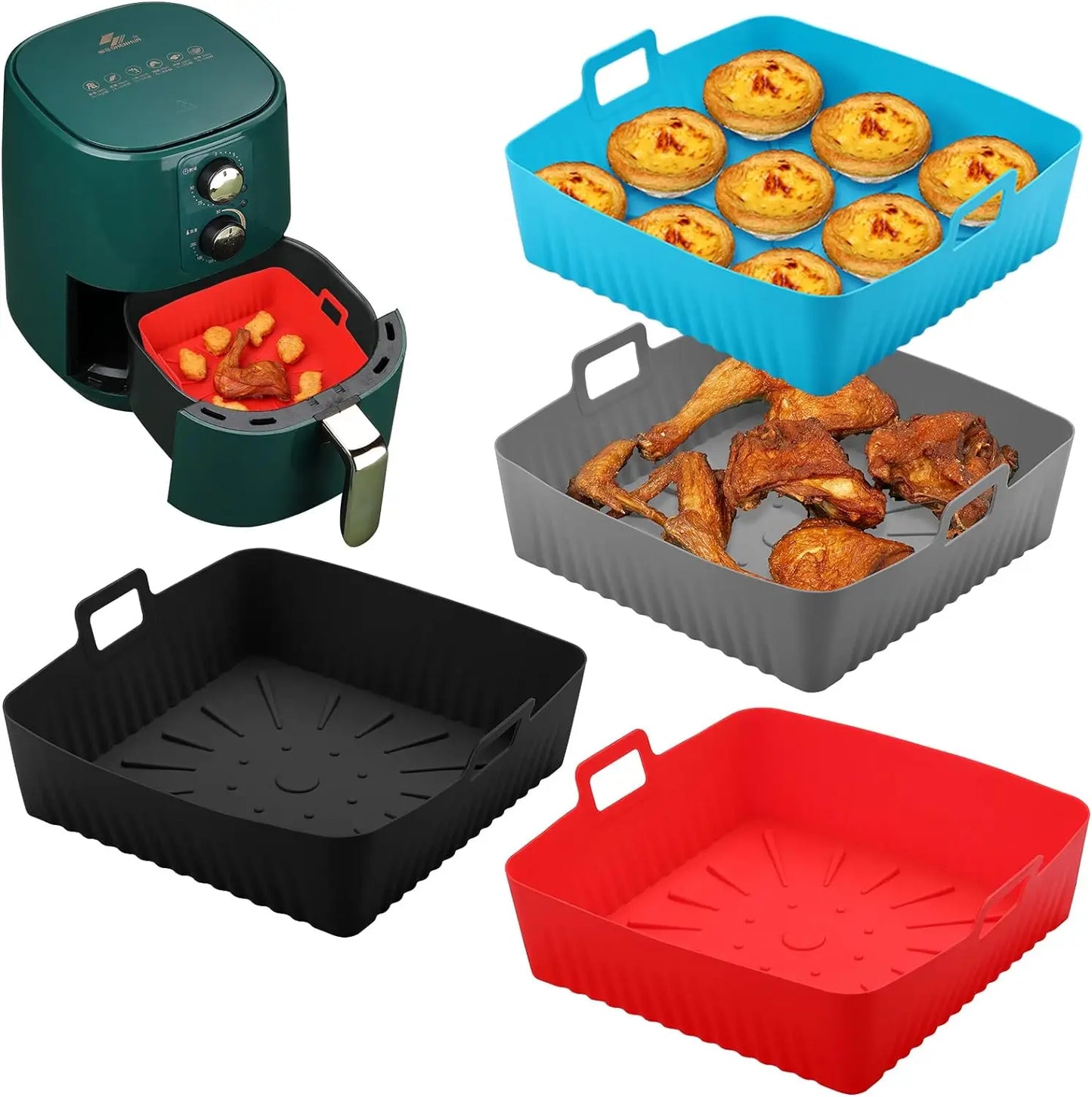 Air Fryer Silicone Liner Reusable Square Air Fryer Easy To Clean Oven Tray Heat Resistant Food Baking Kitchen Accessories
