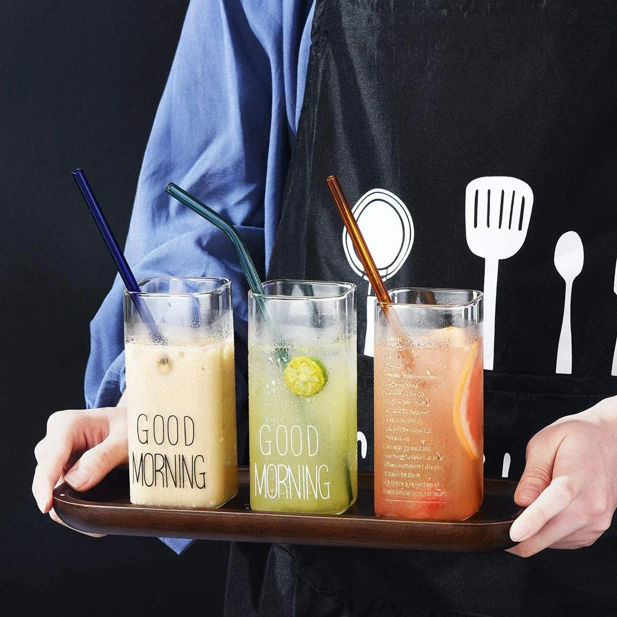 Glass Drinking Straws Kitchen Bar Reusable Drinking Straws Eco-friendly Glass Cocktail Straws for Juice Milk Coffee Bar Drinks