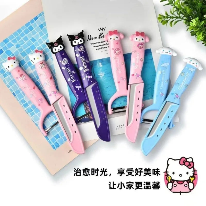 Kawaii Sanrio cartoon Hello kittykuromiMy melody cute fruit knife paring knife set kitchen dormitory knife picnic portable gift