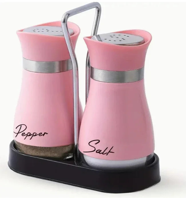 2pcs Glass Spice Bottle Adjustable Refillable Salt and Pepper Shakers with Shelf Spice Dispenser Pour Holes Kitchen Gadget