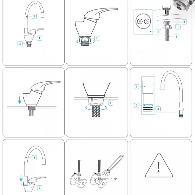 Kitchen Sink Faucet Hot and Cold Water Mixer Tap 360 Degree Rotating Flexible Hose Tap Deck Mount Single Hole  Faucet Kitchen