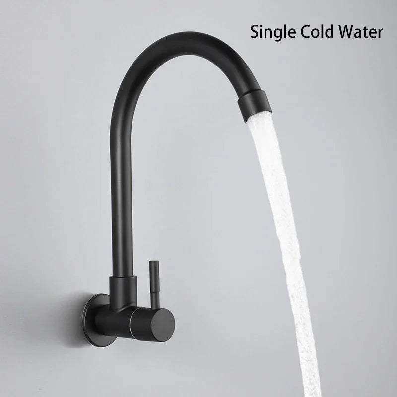 Kitchen Faucet Plastic Steel Sink Faucet Black Single Cold Water Tap Wall Mounted G1/2Inch Kitchen Sink Faucet