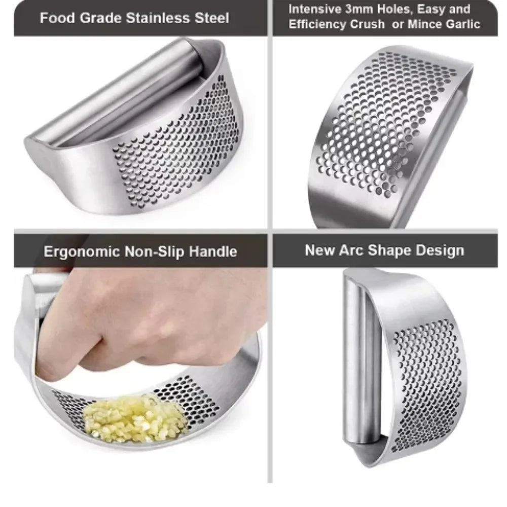 New Stainless Steel Garlic Press Squeezer Manual Mincer Chopping Garlic Tool Fruit Vegetable Tools Kitchen Gadget Accessories