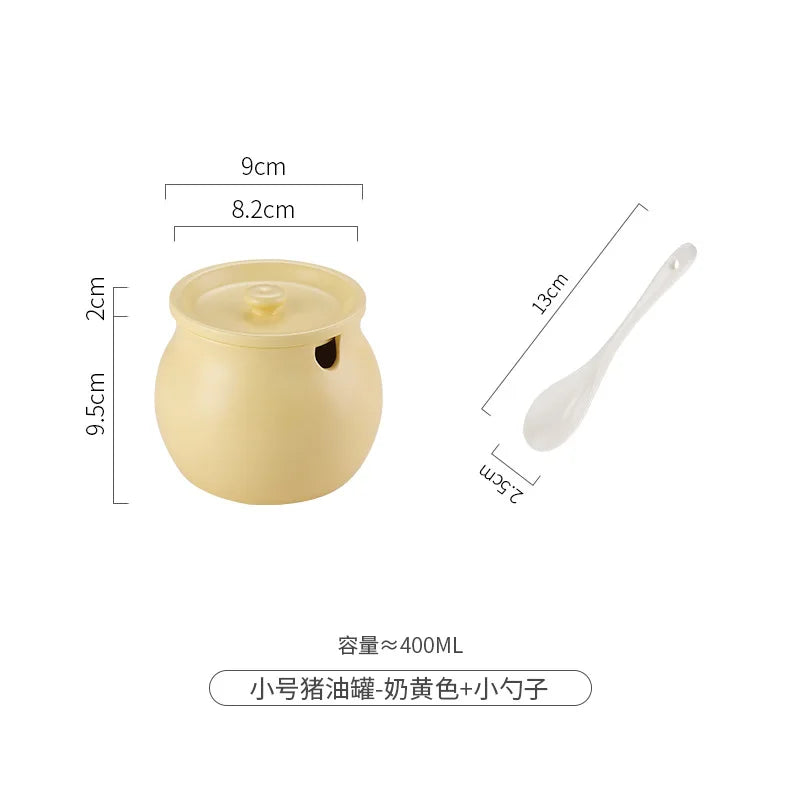 Ceramic Lard Jar High Temperature Resistant with Lid Chili Oil Can Ceramic Spice Jar Hot Pepper Jar Kitchen Salt Jar Bring Spoon
