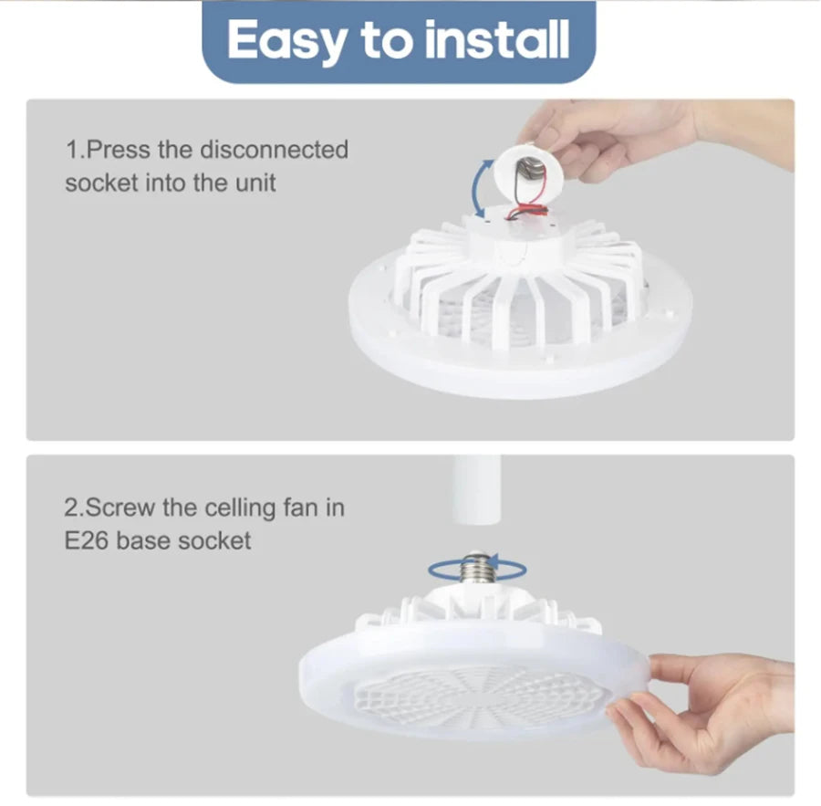Smart remote control 3-in-1 ceiling fan light  E27 LED light 23cm universal bedroom and kitchen lamp ceiling fan