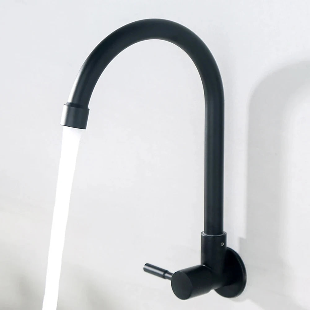 Kitchen Faucet Plastic Steel Sink Faucet Black Single Cold Water Tap Wall Mounted G1/2Inch Kitchen Sink Faucet