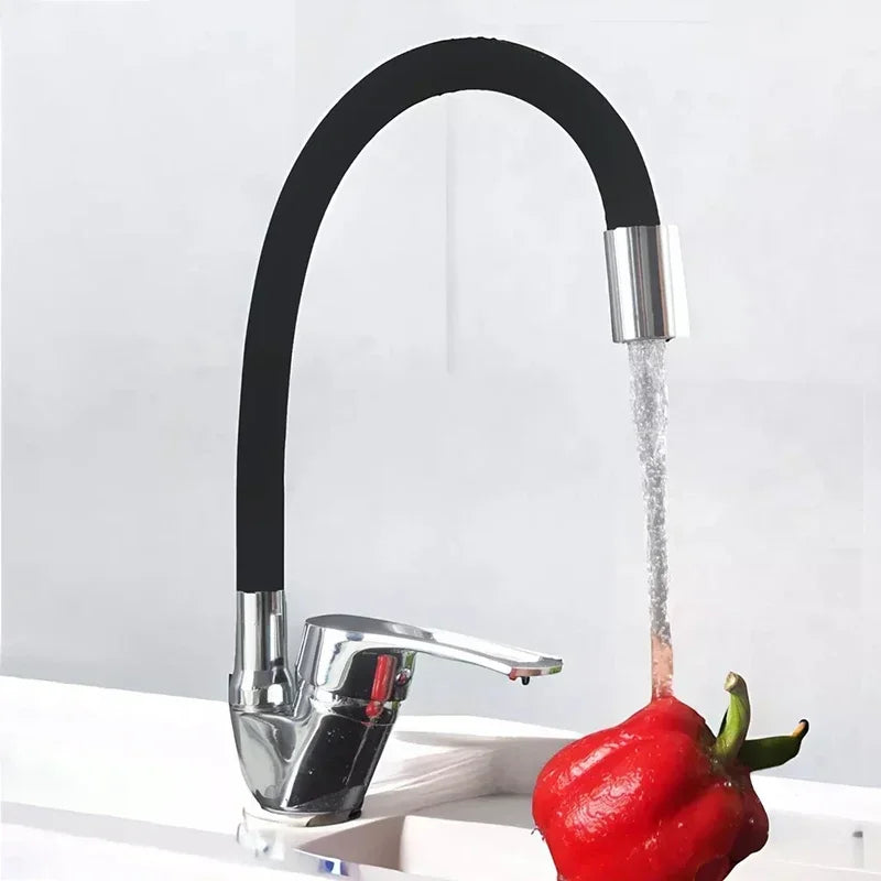 Kitchen Sink Faucet Hot and Cold Water Mixer Tap 360 Degree Rotating Flexible Hose Tap Deck Mount Single Hole  Faucet Kitchen