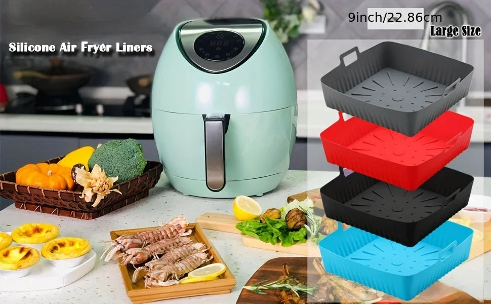 Air Fryer Silicone Liner Reusable Square Air Fryer Easy To Clean Oven Tray Heat Resistant Food Baking Kitchen Accessories