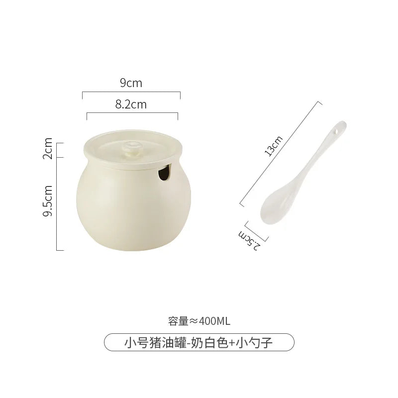 Ceramic Lard Jar High Temperature Resistant with Lid Chili Oil Can Ceramic Spice Jar Hot Pepper Jar Kitchen Salt Jar Bring Spoon