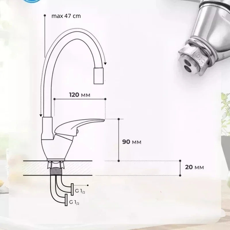 Kitchen Sink Faucet Hot and Cold Water Mixer Tap 360 Degree Rotating Flexible Hose Tap Deck Mount Single Hole  Faucet Kitchen