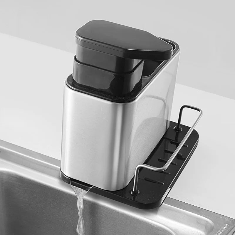 1pc Multi-Function Kitchen Sink Sponge Holder with Detergent Soap Dispenser Hand Soap Bottle with Storage Rack Storage Slot