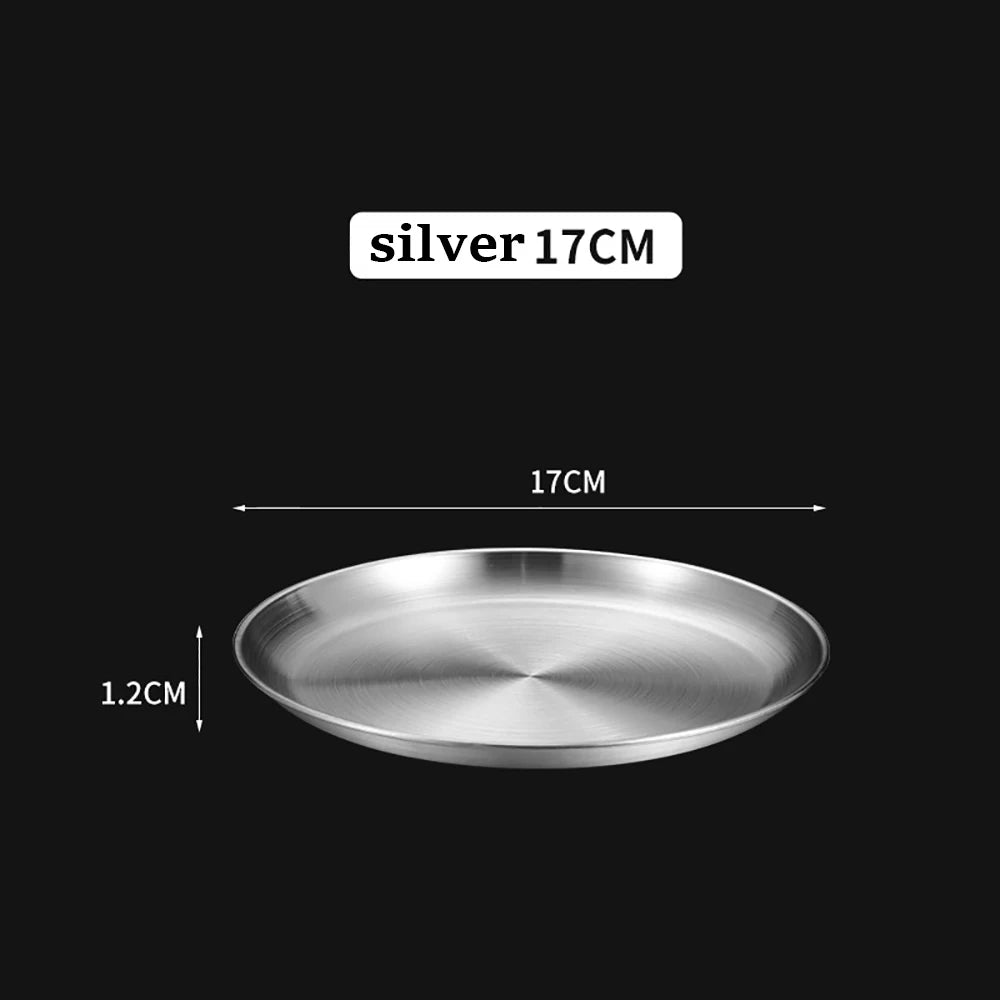 Korean Stainless Steel Disc Golden Cafe Tray Fruit Plate Cake Plate Bone Shallow Plate Snack Kitchen Home Outdoor Dinner Plate