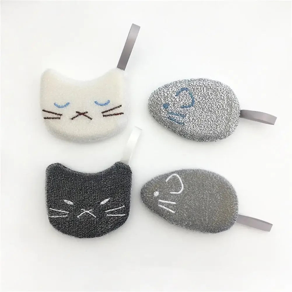 Cartoon Sponge Dish Cloths 4Pcs/Set Cleansing Sponge Kitchen Cleaning Tools Multifunctional Dishwashing Sponge Cute Pot Brush